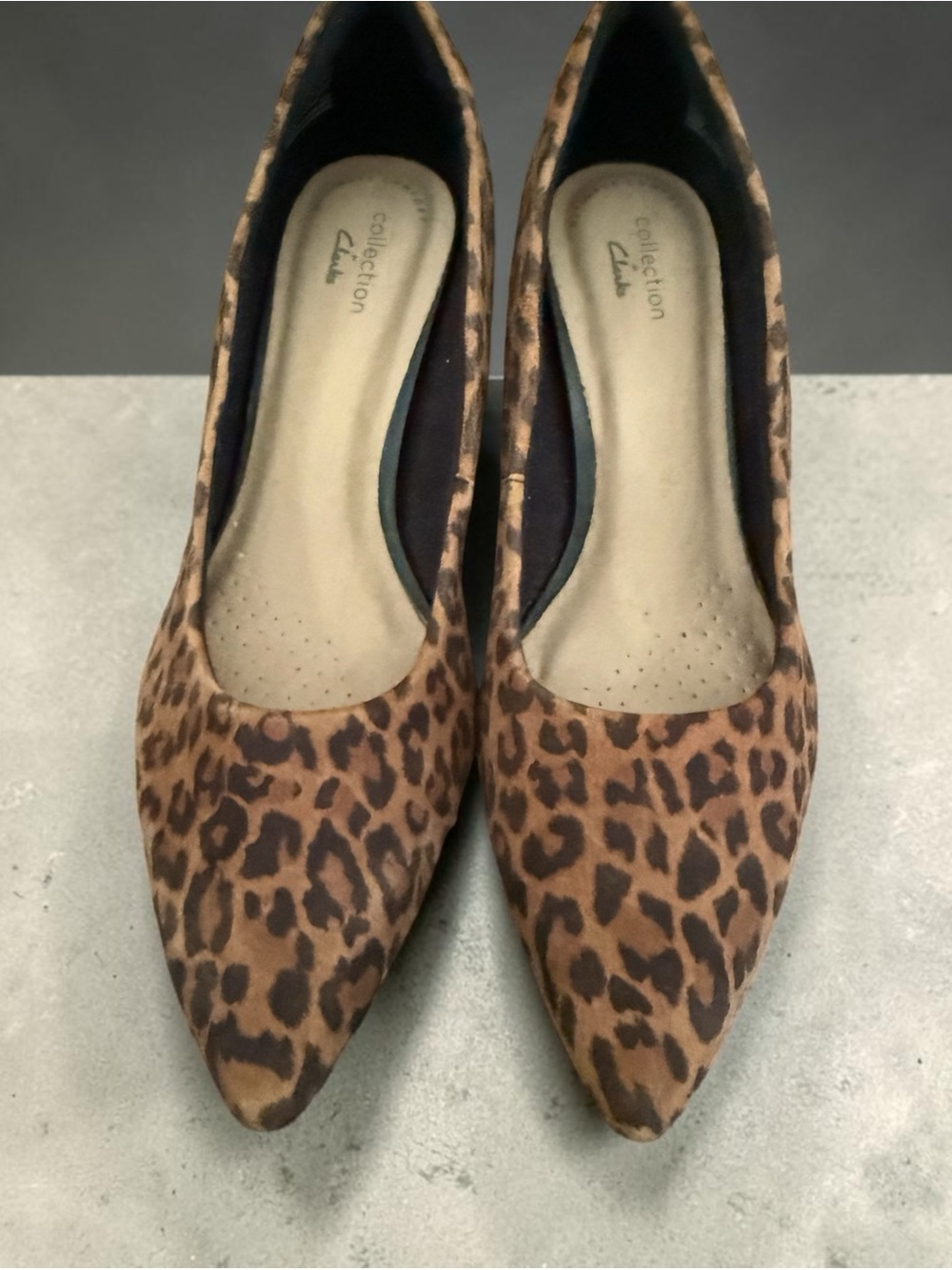Clarks Leopard Print Pointed Toe Heels - Brown/Tan